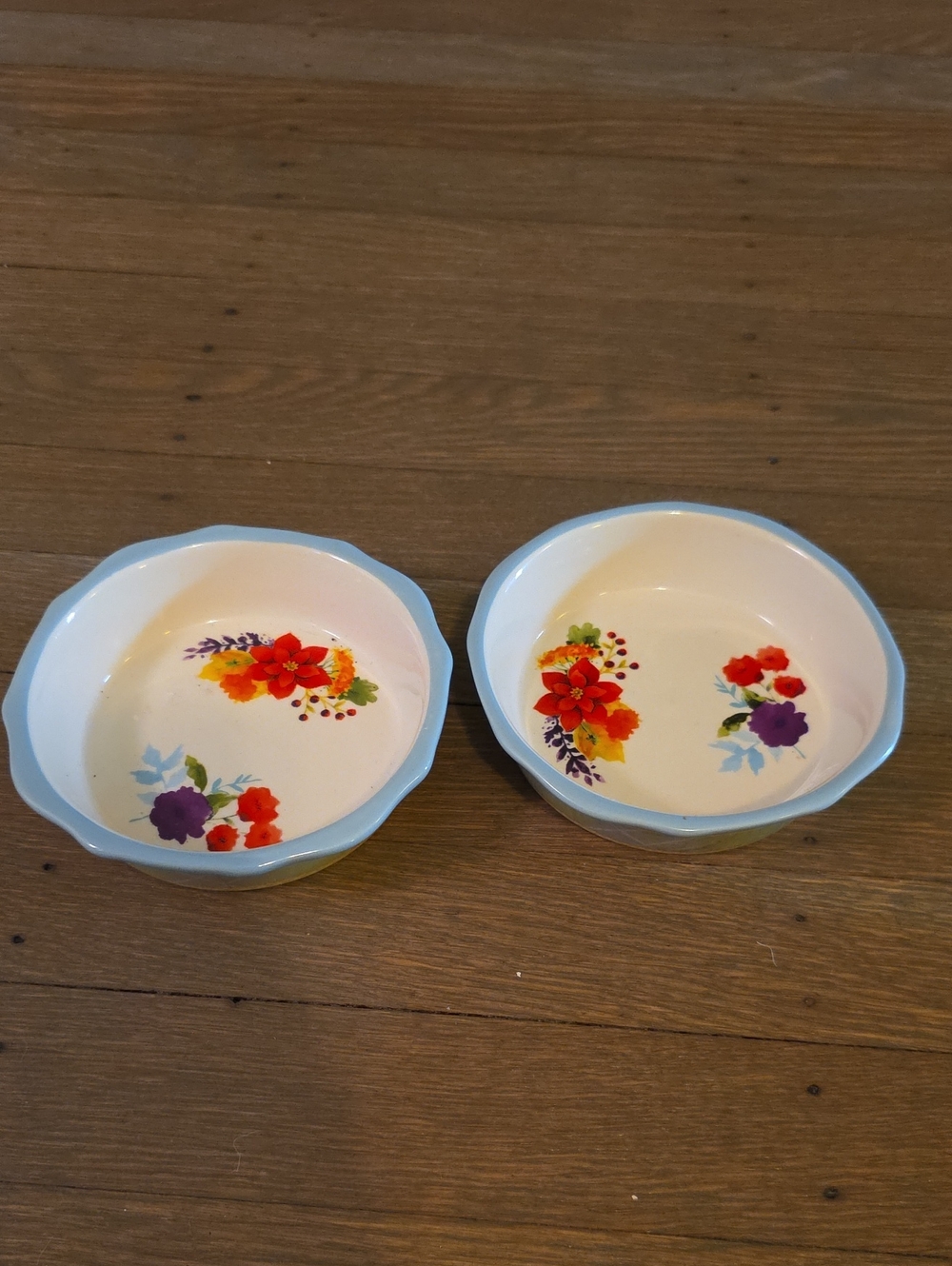 The Pioneer Woman 5" Mini Pie Plate Light Blue Rim Floral Ceramic - Set of 2 NEW